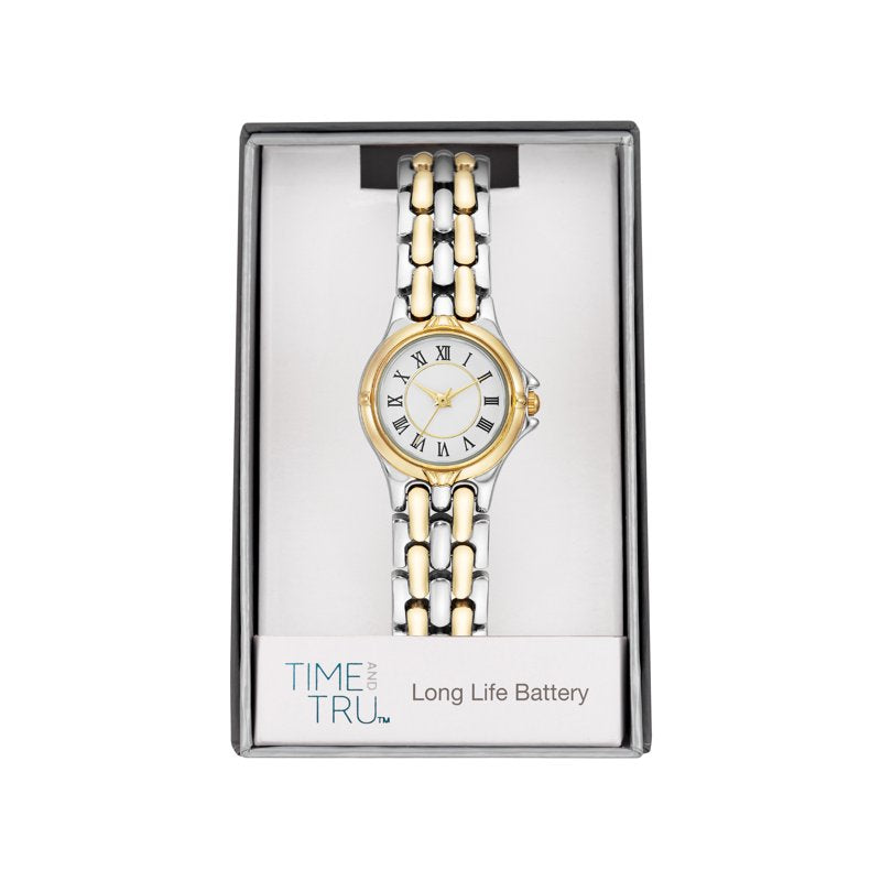 Women's Two-Tone Wristwatch with Roman Numeral Dial and Water Resistance