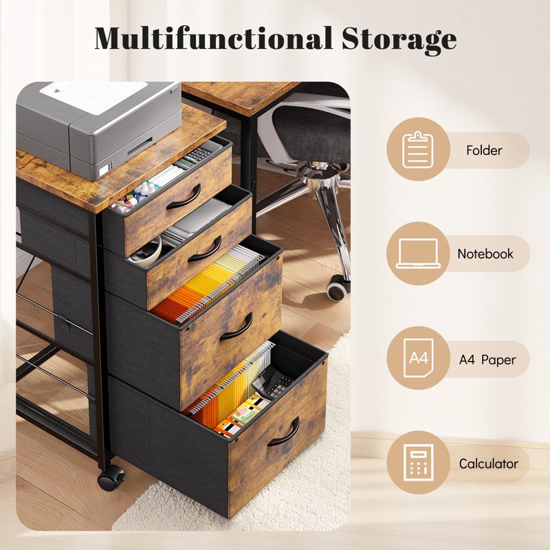 Mobile File Cabinet with Fabric Drawers and Wooden Top - Fits A4/Letter, Multi-Functional Home Office Storage