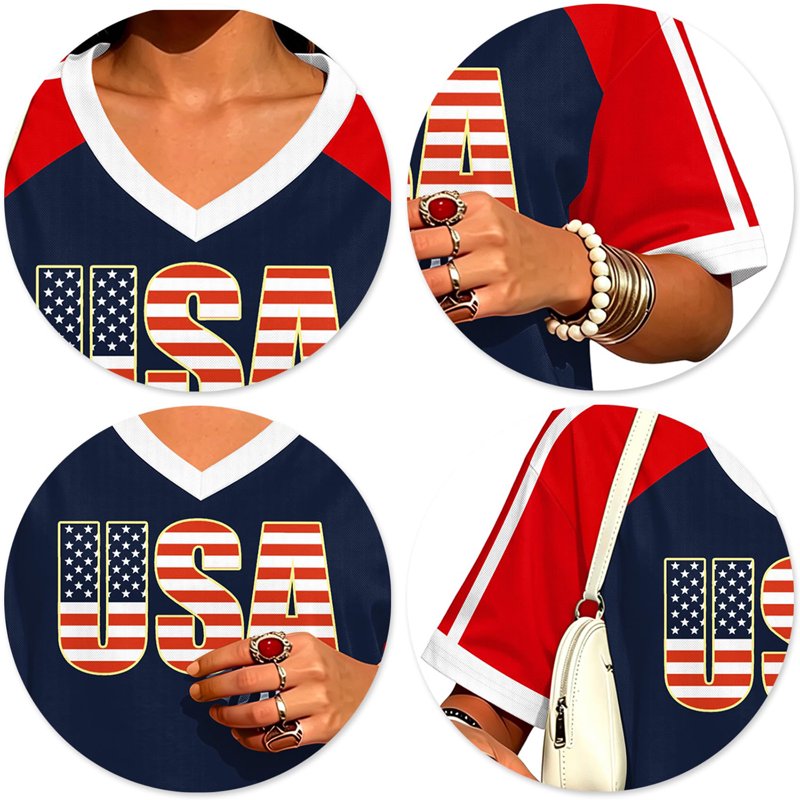 USA Soccer Jersey for Women - V-Neck Short Sleeve, Blue, L (Dark Blue, M variation)