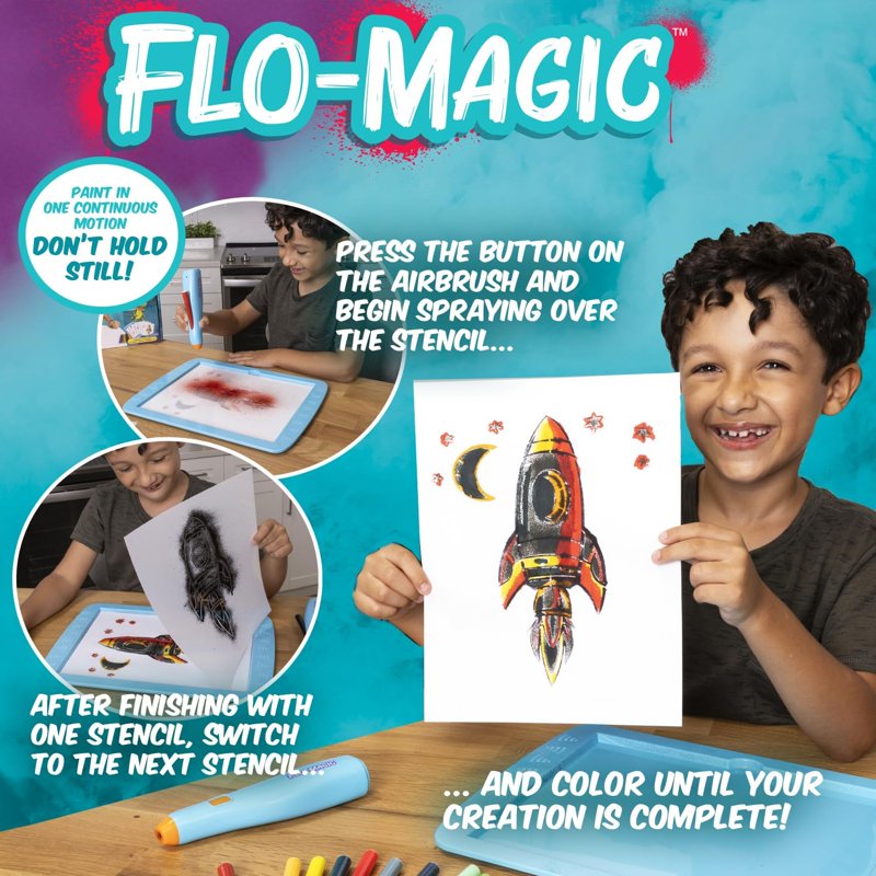 Kids Art & Craft Kit with Stencils and Airbrush Layering Tools - Adventure Seekers
