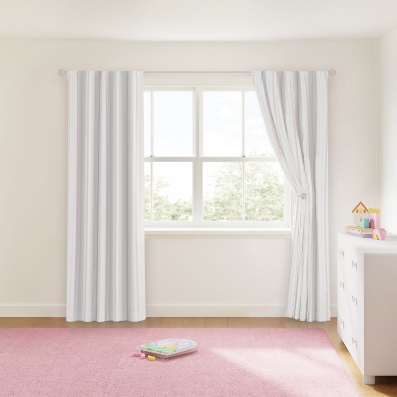 Kids Blackout Sheer Overlay Curtain Panel with Scallop Stripe - 38x84 in