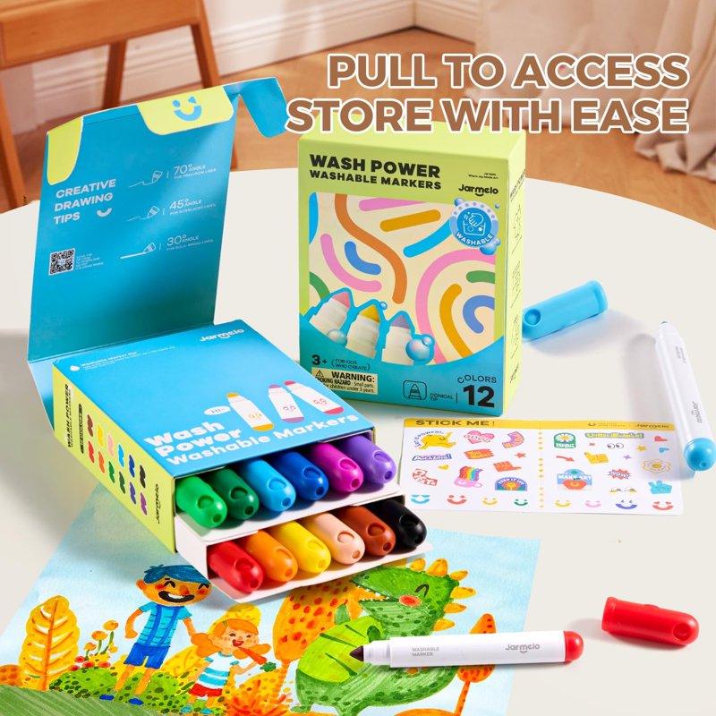 Kids Washable Marker Set - 12 or 24 Vibrant Water-Based Markers for Art & School