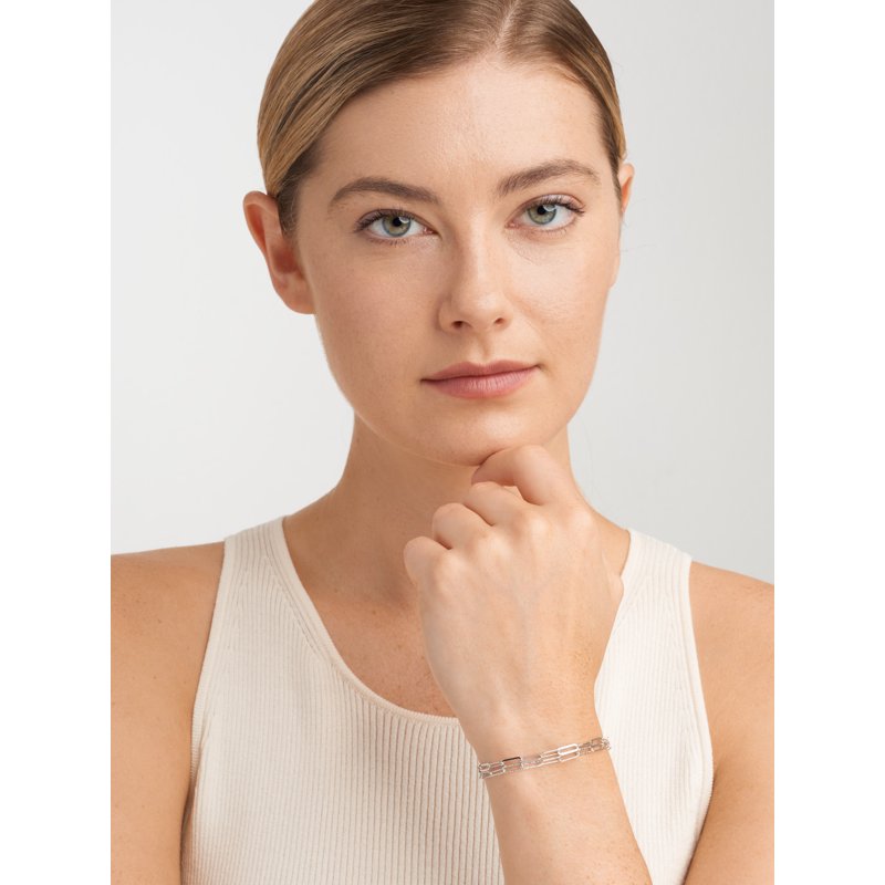 Sterling Silver Double Chain Paperclip Bracelet - Hypoallergenic, Adjustable Length