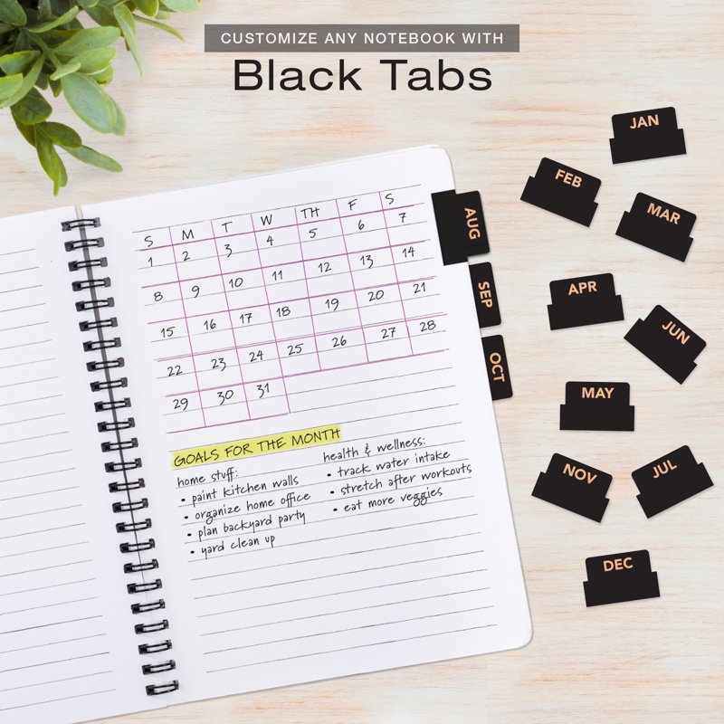 Monthly Adhesive Tabs Set - Black and Colorful Self-Adhesive Organizer Labels