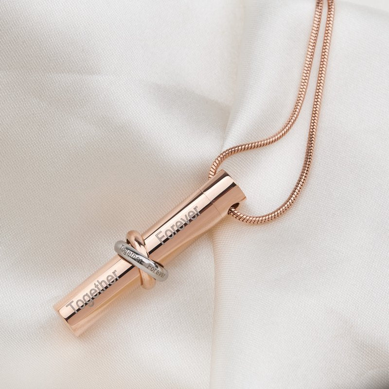 Rose Gold Memorial Necklace with Cylinder Ashes Container - Discreet Cremation Jewelry