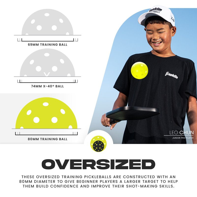 Optic 80mm Training Pickleballs (3 Pack) – Oversized Practice Balls by Franklin Sports