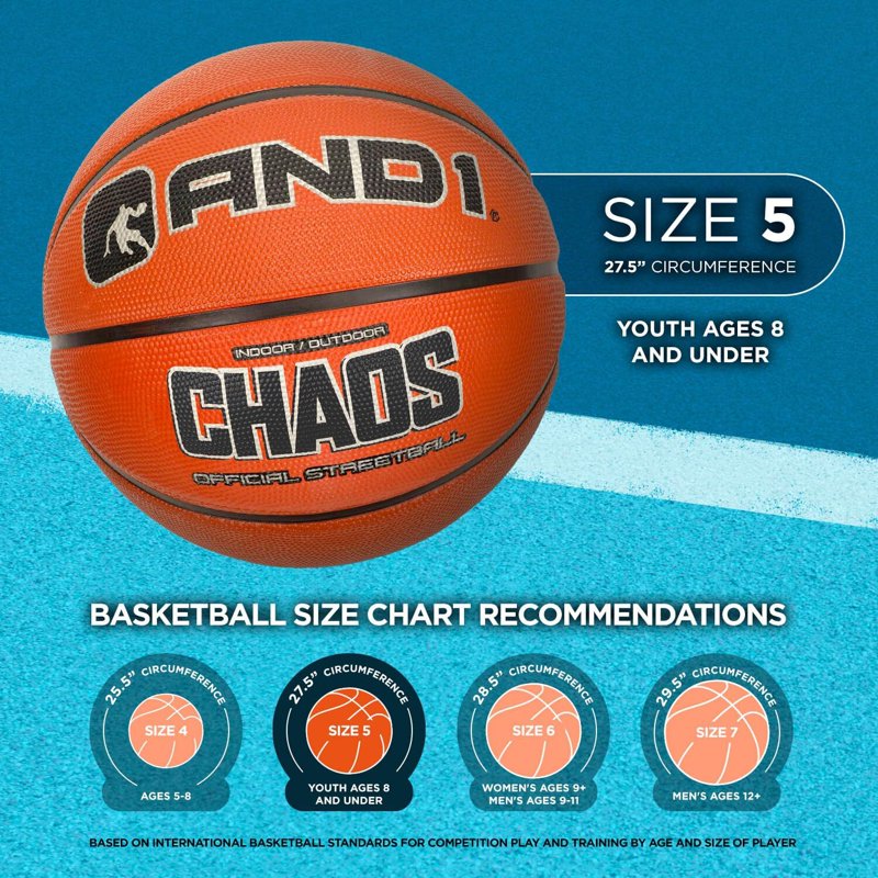 Youth Rubber Basketball with Pump - Indoor & Outdoor 27.5 Inch Size 5