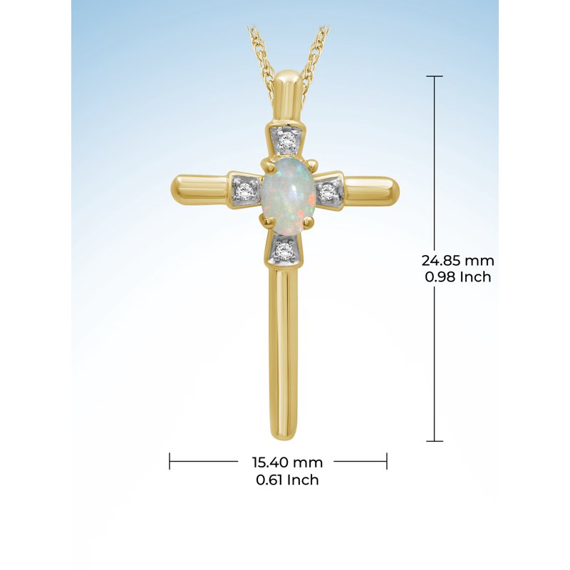 14K Gold Over Silver Cross Necklace for Women with Opal & White Diamond Accents