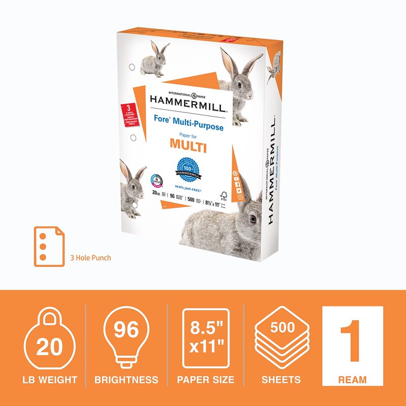 Hammermill Multipurpose Printer & Copier Paper - 500 Sheets, 3-Hole Punched