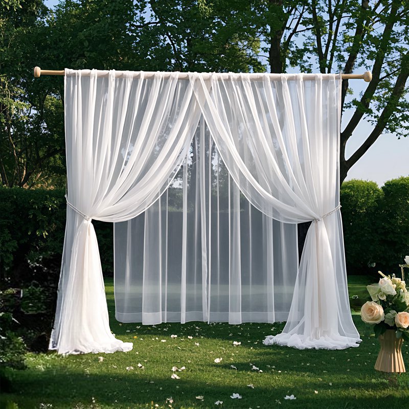 White Sheer Curtain Valance 216 Inches Long - Extra Wide Drapes for Wedding Backdrop & Home Decor