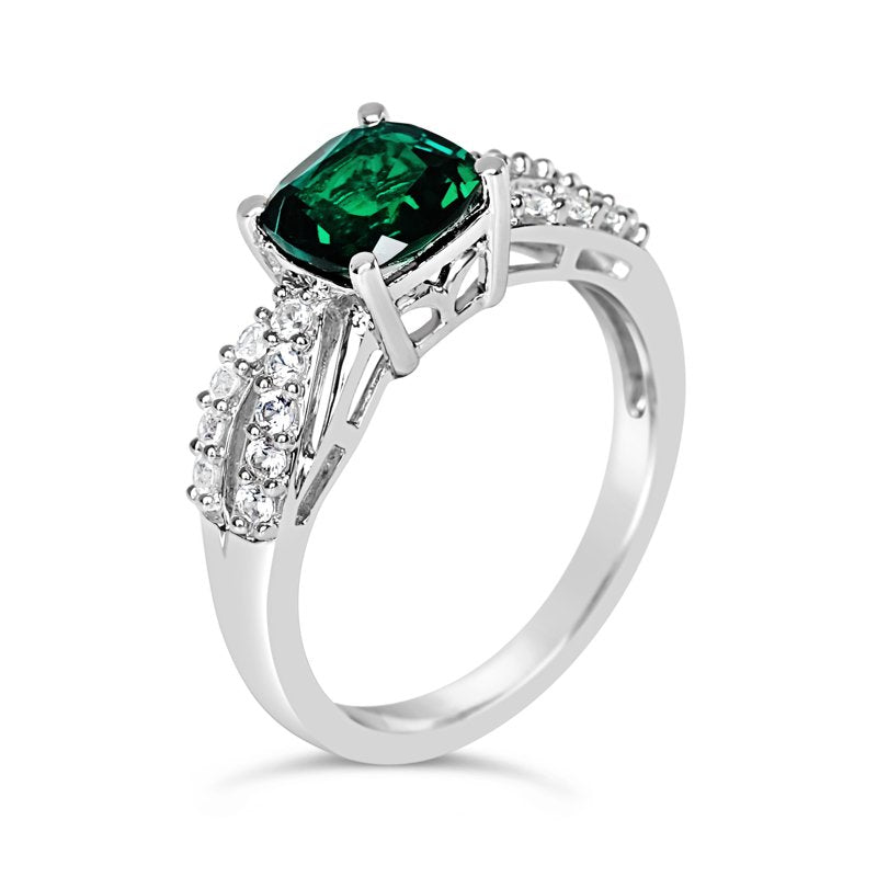Sterling Silver Emerald & White Sapphire Ring - Hypoallergenic Jewelry