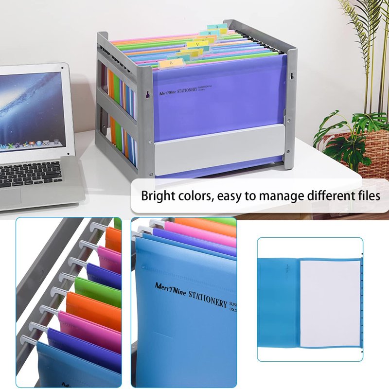 15-Piece Letter Size Hanging File Folders with Tabs & Labels - Colorful Office Organizer