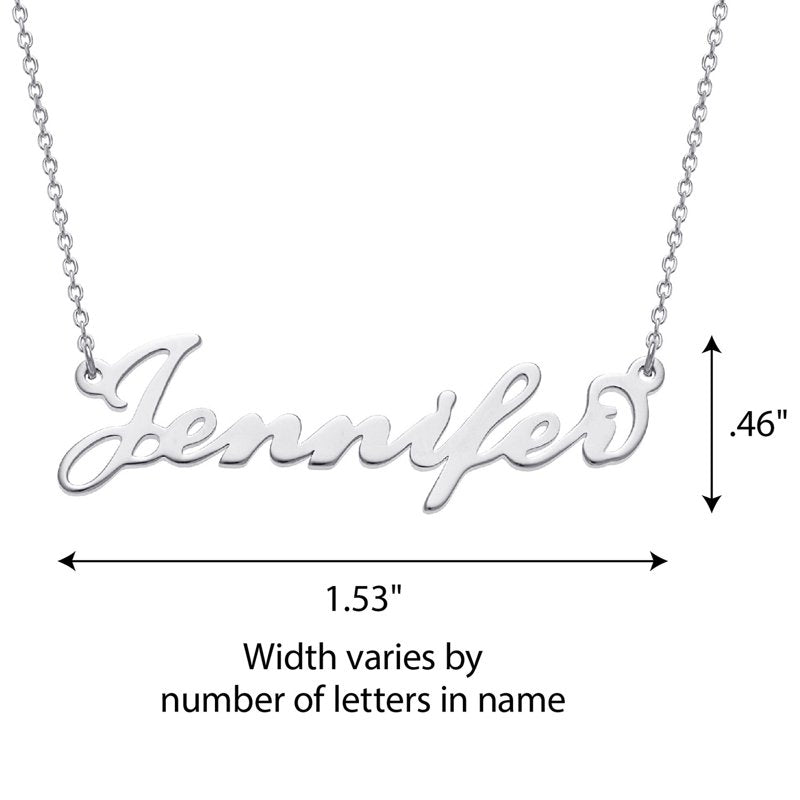 Personalized Sterling Silver Nameplate Necklace 18 Inch Script Pendant
