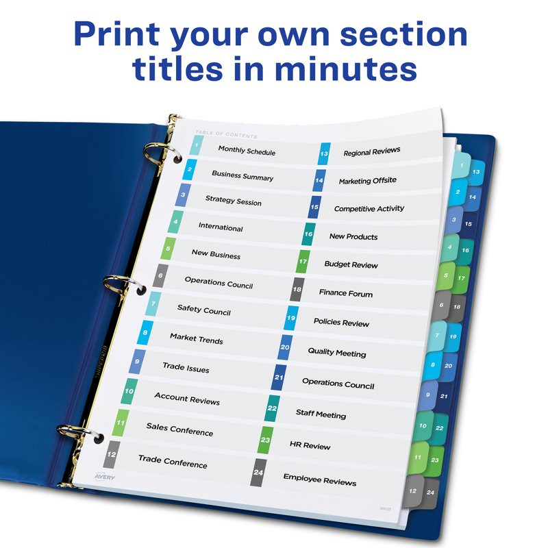 Double Column Tab Dividers for Binders - Customizable Table of Contents - Multi-Color Set