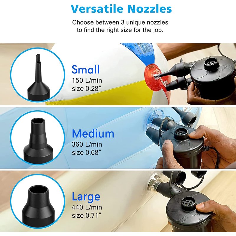 Electric Air Pump for Inflatables Portable Quick-Fill with 3 Nozzles