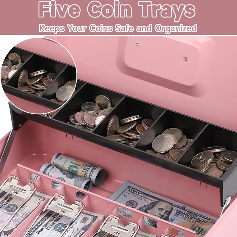 Heavy-Duty Cash Box with Lock & Money Tray - Secure Coin & Bill Storage