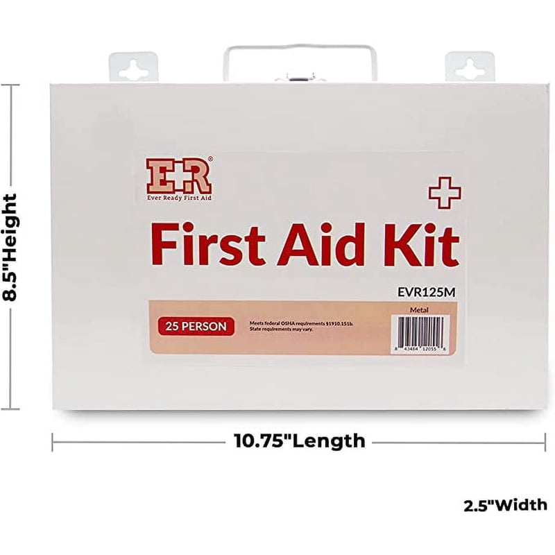 First Aid Kit for 25 People with Metal Case - OSHA Compliant, 107 Supplies