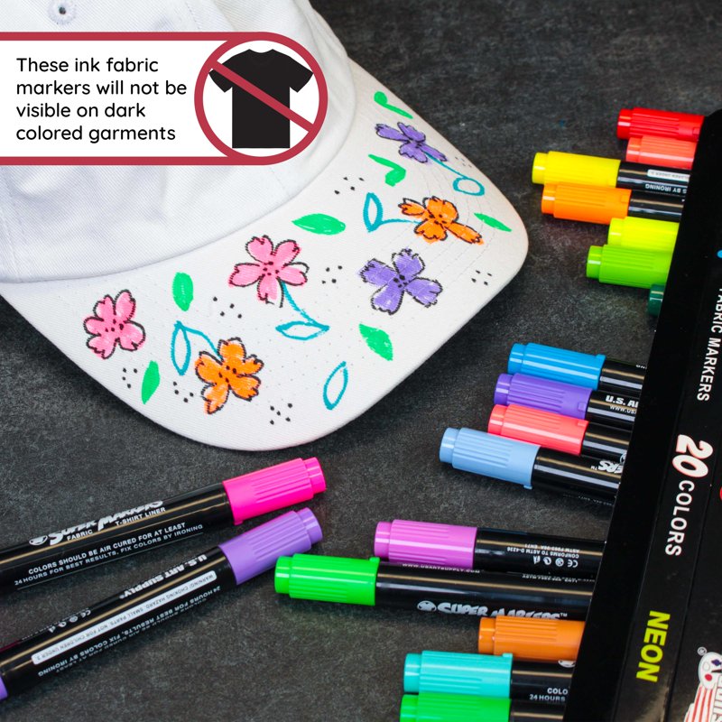 Neon Fabric Markers Set - 20 Vibrant Double-Ended Permanent Art Pens