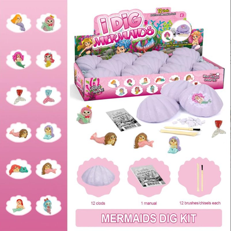 Kids Mermaid Dig Kit with Excavation Blocks and Treasure Hunt - STEM Educational Toy for Ages 6-12