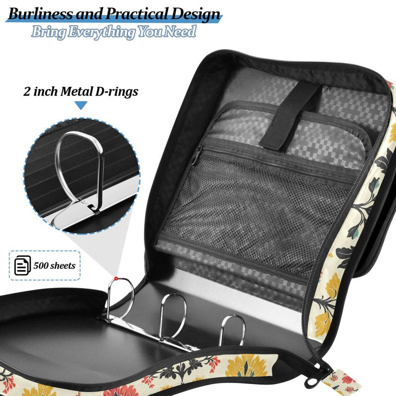 Zipper Binder with Shoulder Strap 2-Inch Ring Holds 500 Sheets Office File Organizer