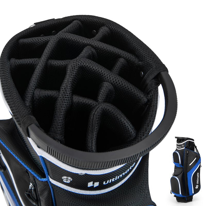 Gymax 14-Way Golf Cart Bag with Rain Hood, 9 Pockets, Blue