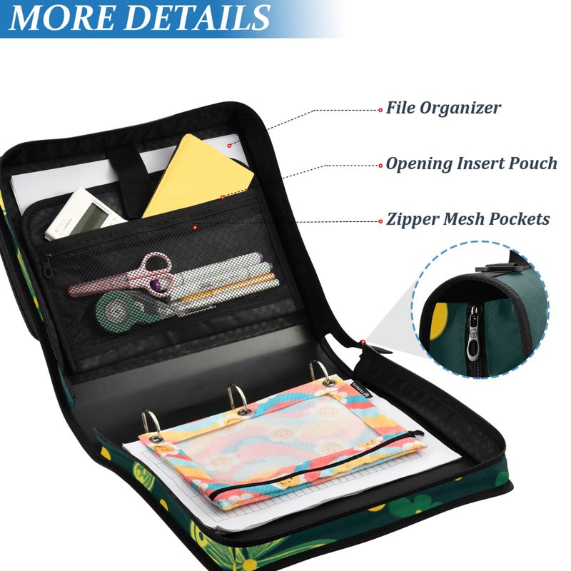 Waterproof 3-Ring Zipper Binder with Shoulder Strap, Holds 500 Sheets