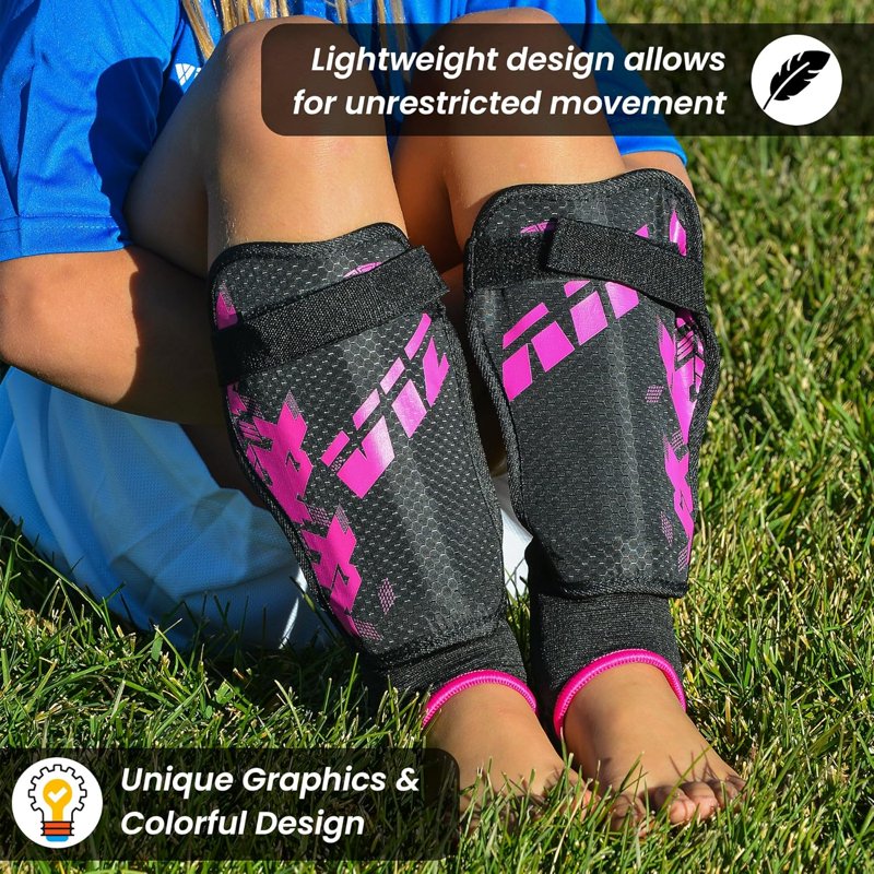 Vizari Napoli Youth Soccer Shin Guards for Boys and Girls, Pink/Silver, Size M
