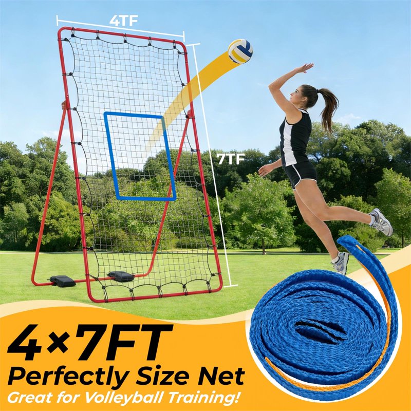 Volleyball Rebounder Net with Adjustable Angle, Portable Practice Equipment for Indoor Outdoor Use