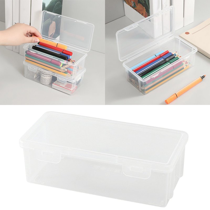 Large Transparent Plastic Pencil Box with Locking Lid & Handle - Space-Saving Organizer