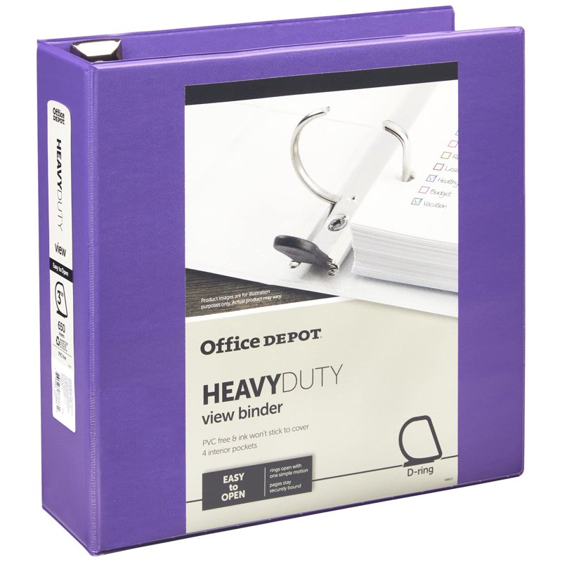 Heavy-Duty D-Ring View Binder - 3 Inch Rings, 650 Sheets, Purple