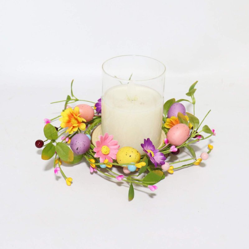 Easter Candle Wreath Centerpiece - 10 Inch Decorative Spring Table Decor