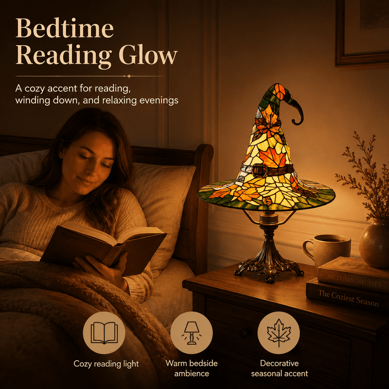 Gothic Witch Hat Table Lamp - Halloween Night Light, Colorful Art Glass Decor