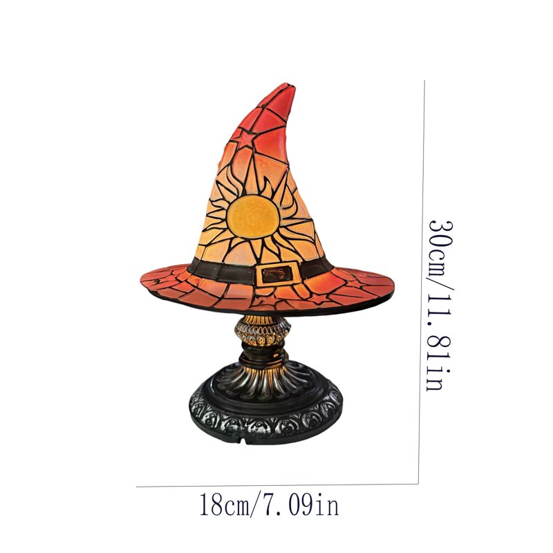 Halloween Witch Hat Stained Glass Lamp - Accent Table Decor, USB Powered, 18cm or 30cm Sizes