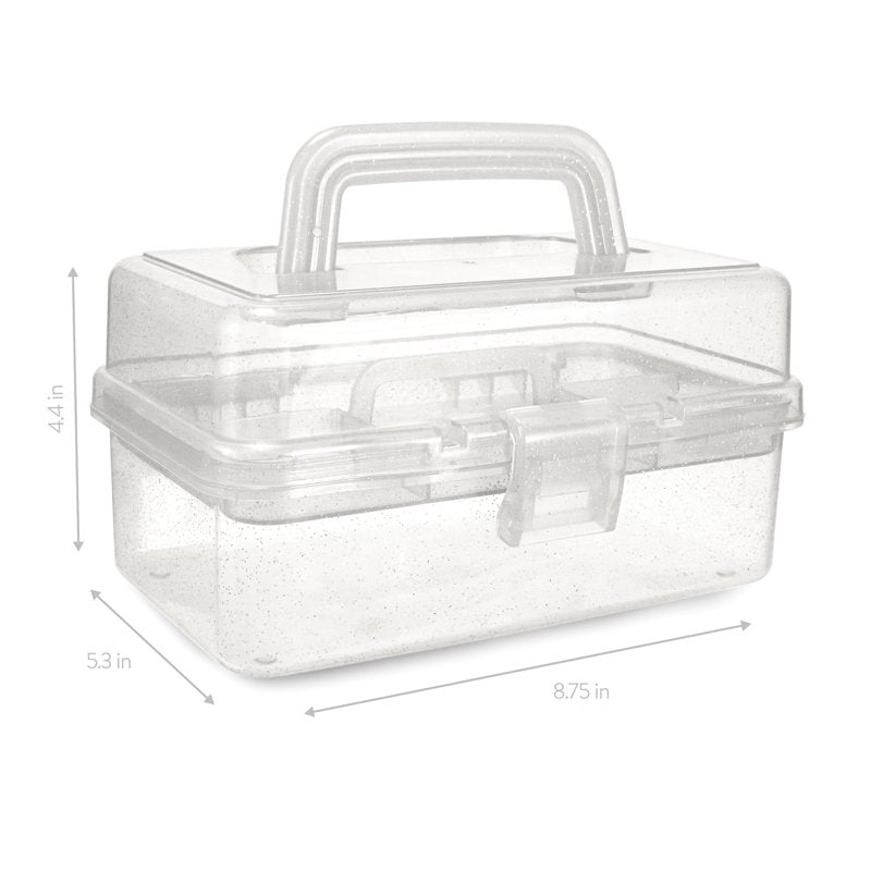 Small Craft Storage Case with Lift Out Tray - Clear Glitter Organizer