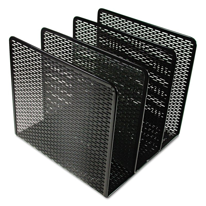 Vertical Metal Paper Organizer with 3 Compartments - Black Office Desk Storage