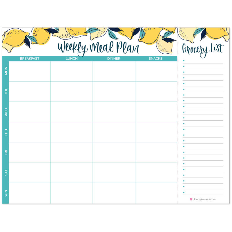 Horizontal Meal Planning Pad with Magnets - Lemons, 8.5 x 11 Inches, Grocery List