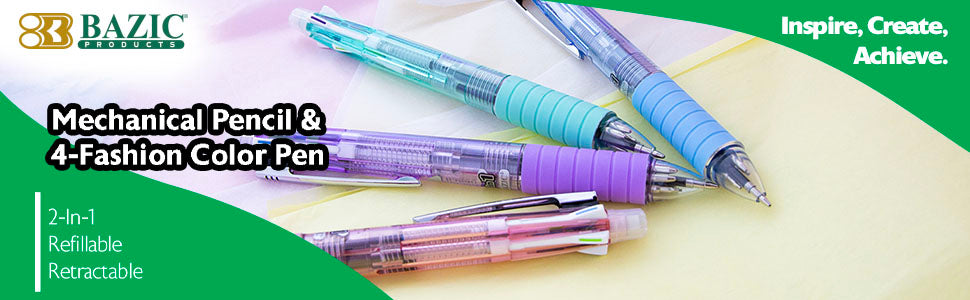 2-in-1 Mechanical Pencil & 4-Color Pen Set - Refillable, Cushioned Grip