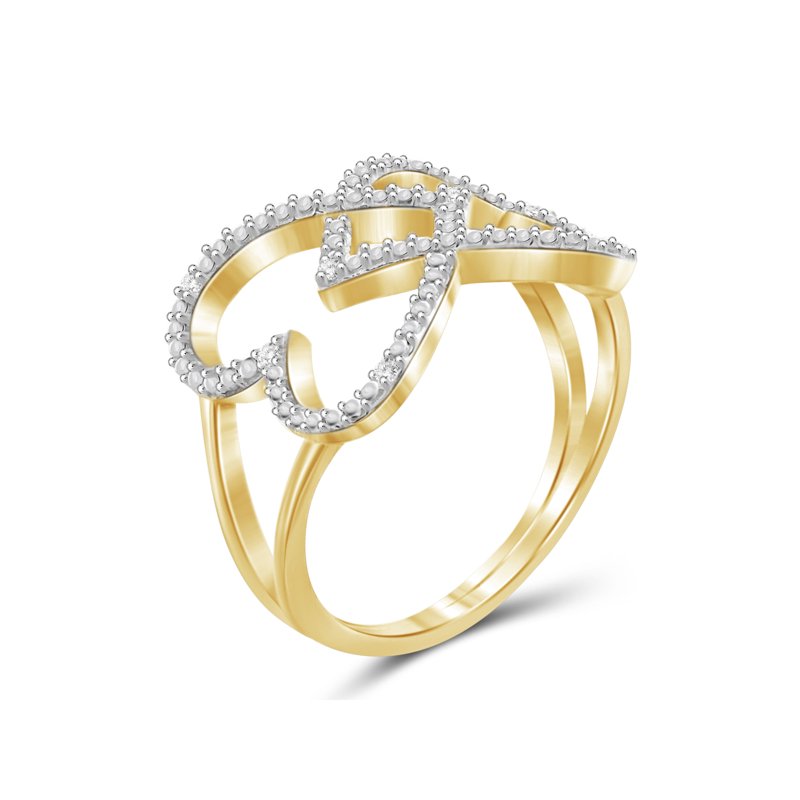 Elegant 14K Gold Plated Silver Open Ring with White Diamonds for Women
