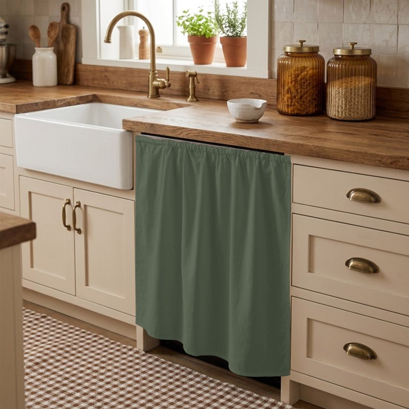 Green Cabinet Curtain for Kitchen & Bathroom Privacy - Multiple Sizes