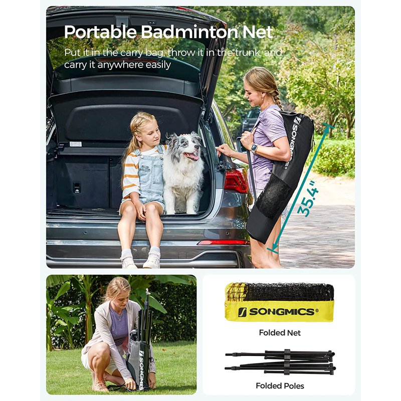 SONGMICS 13 ft Portable Badminton Net Set with Poles - Indoor/Outdoor