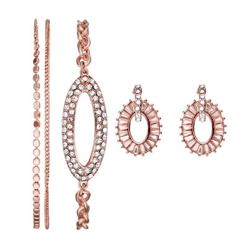 Women's Rose Gold Gift Set with Watch, Bracelets & Earrings
