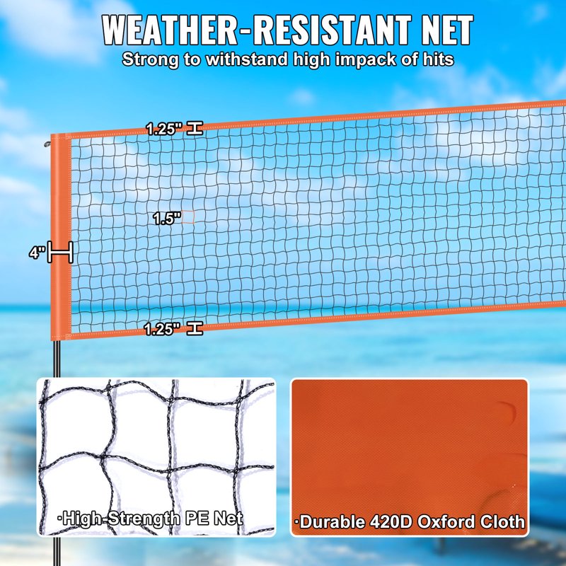 Portable Volleyball Net Set 14x14ft with Steel Poles & Carrying Bag - Backyard & Beach Game Equipment