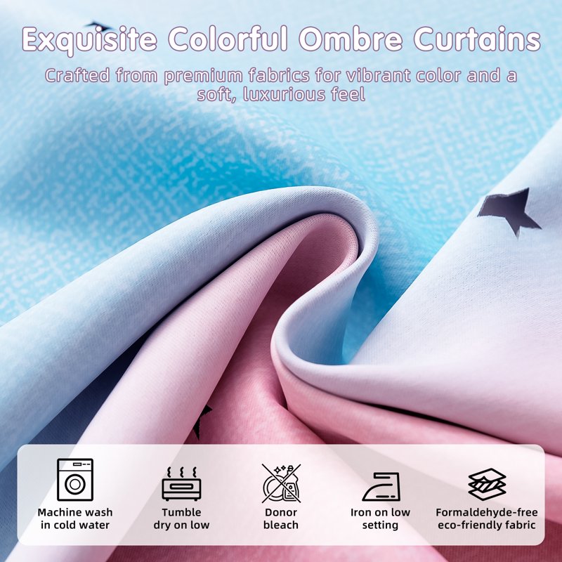 Children's Blackout Star Curtains for Girls' Room - Double Layer, 52 x 63 Inches