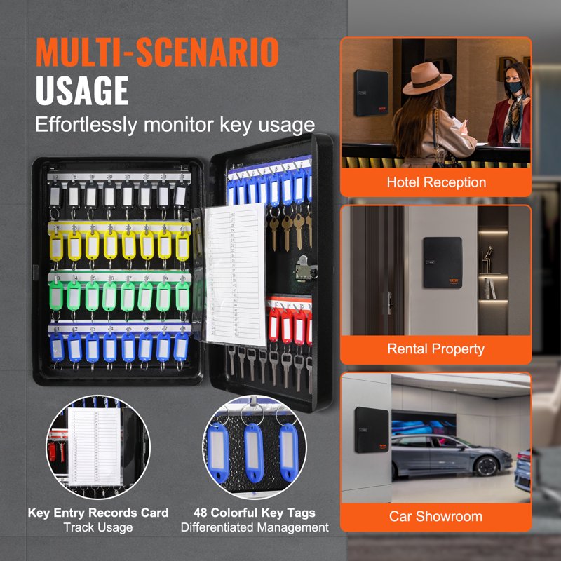 48-Key Cabinet Safe with Combination Lock and Adjustable Racks
