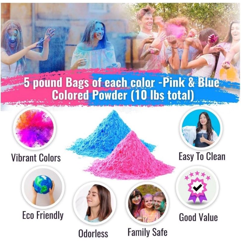 Gender Reveal Color Powder Pack - 10 Pounds Pink & Blue Bulk Party Supplies