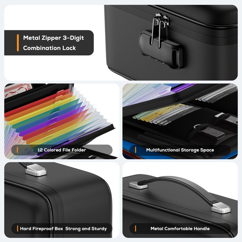 Fireproof Document Safe Box with Lock Waterproof Hard Shell for Important Documents and Laptops