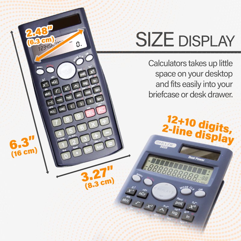 Scientific Calculator with Slide-On Case - 240 Functions, Multiple Sizes