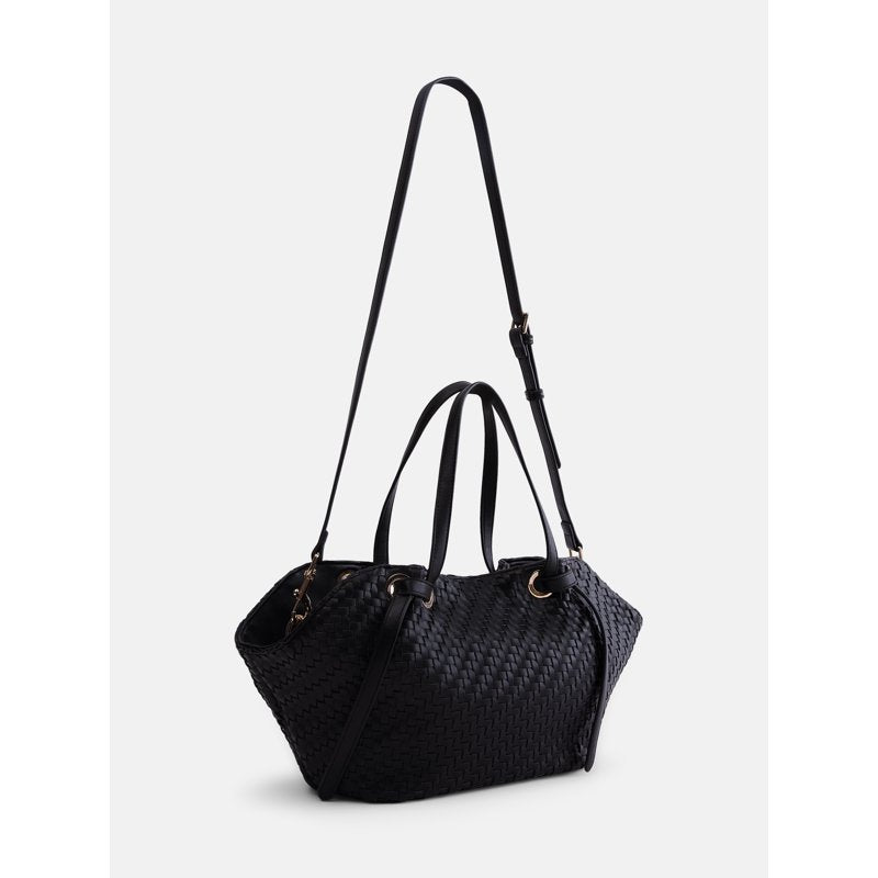 Women's Mini Clam Tote Bag - Stylish Woven Carryall with Inner Pockets