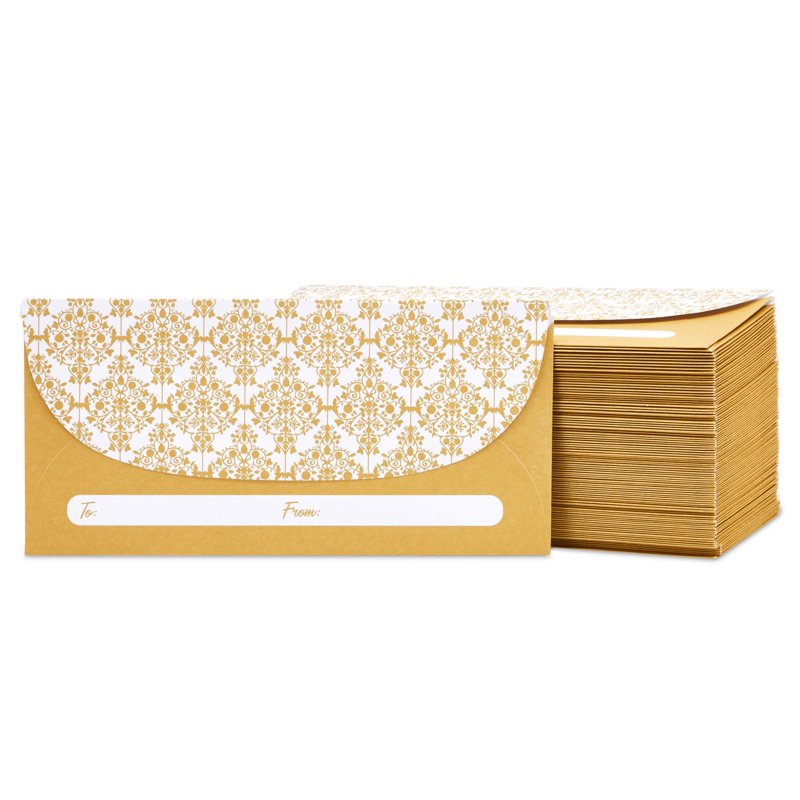 Gold Money Envelopes for Cash Gifts - 100 Pack with Secure Adhesive Seal, Floral Design, 6.7 x 3.3 Inches