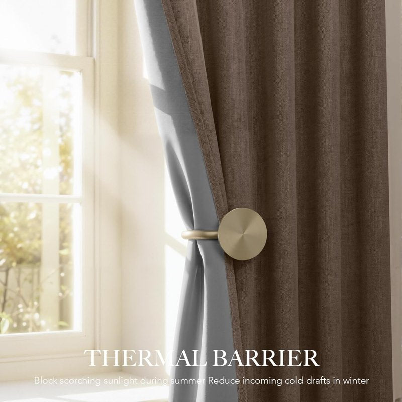 Blackout Linen Blend Curtains 84 Inch Long 2 Panels Set - Thermal Insulated Privacy Drapes for Living Room & Nursery